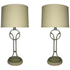 Pair of Travertin and Metal Lamps
