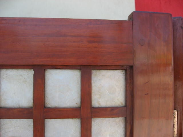 Mid-Century Modern Mid-Century Four Panel Abalone and Mahogany Screen