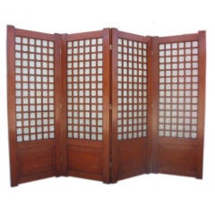 Mid-Century Four Panel Abalone and Mahogany Screen