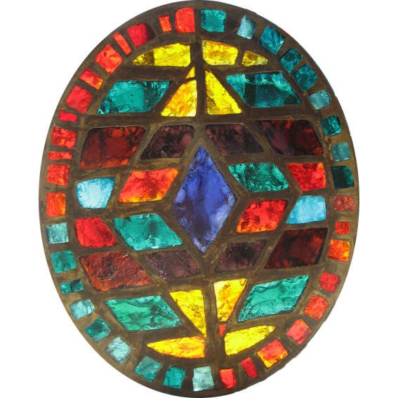 French MidCentury StainedGlass Window For Sale at 1stdibs