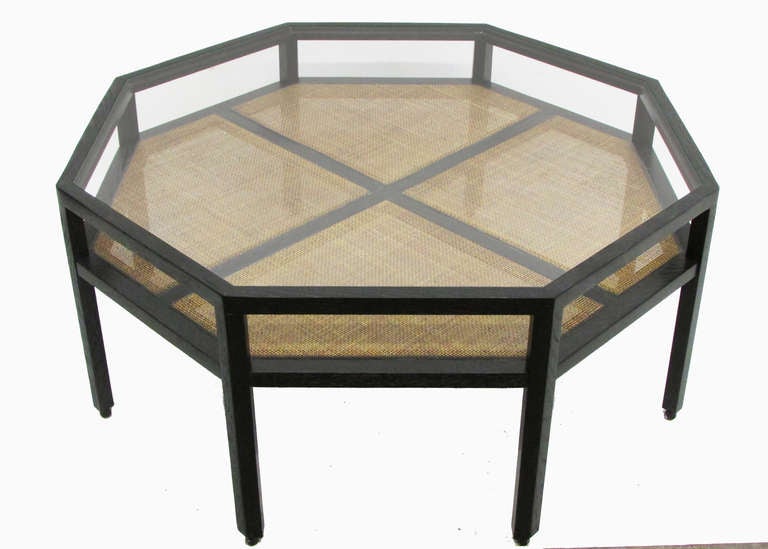 Elegant Ebonized Cerused Oak Octagonal Coffee Table