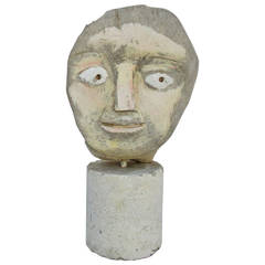 Naive or Primitive Stone Bust  on Stone  Base by Edgar Ewing