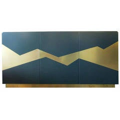 Vintage Green Credenza with Brass Details