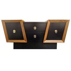Unusual Diagonal Black Lacquer and Oak Credenza 12