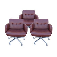 Set of 3 Swivel Desk Chairs on Castors By Harvey Probber