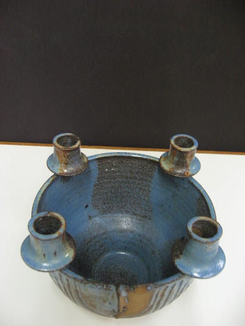 American Ceramic Pottery Bowl and Candle Holder by David Stuart