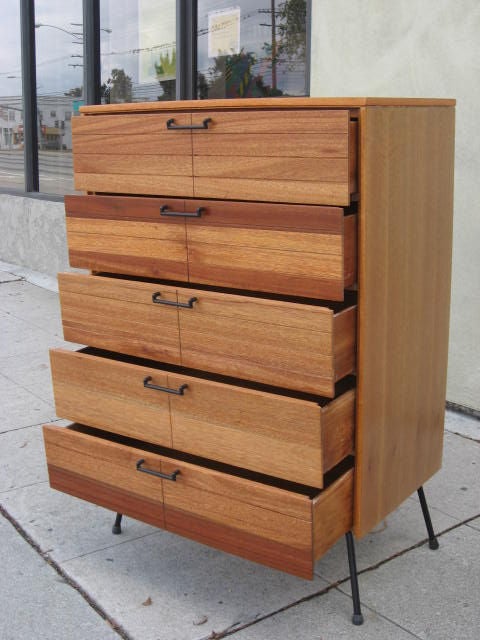 Mid-20th Century Blond Mahogany Tall Boy by Raymond Loewy for Mengel