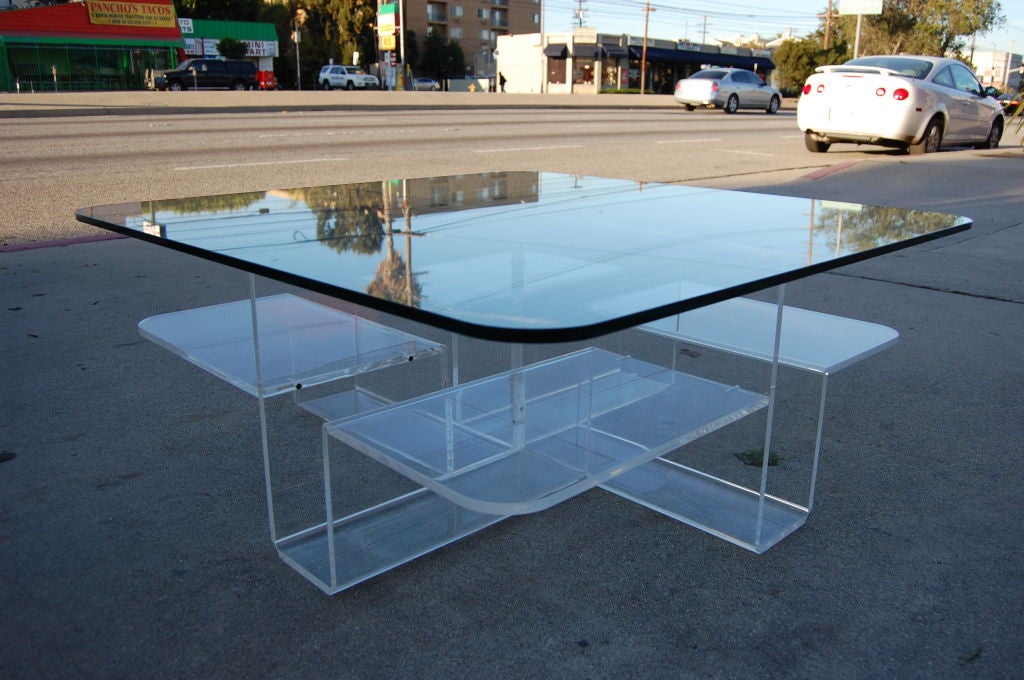 Lucite and Glass coffee Table Magazine Rack at 1stDibs