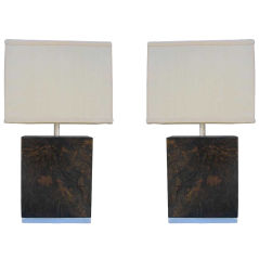 American Rectilinear Table Lamps with Textured Finish, Pair