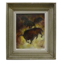 French Mid-Century Modern Painting, "Les Bisons, " by Simone Degal