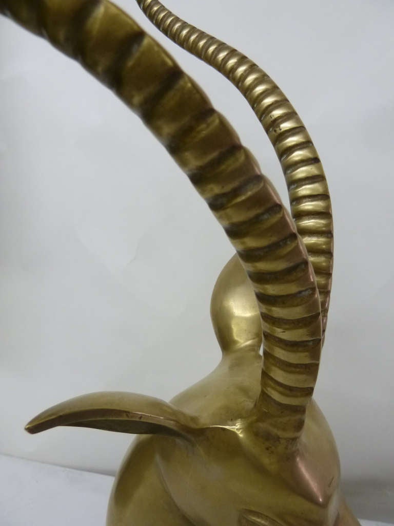 Marble Mid-Century Modern Gazelle Sculpture in Brass