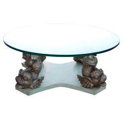 French Coffee Table with Plaster Dolphins in the Manner of  Serge Roche