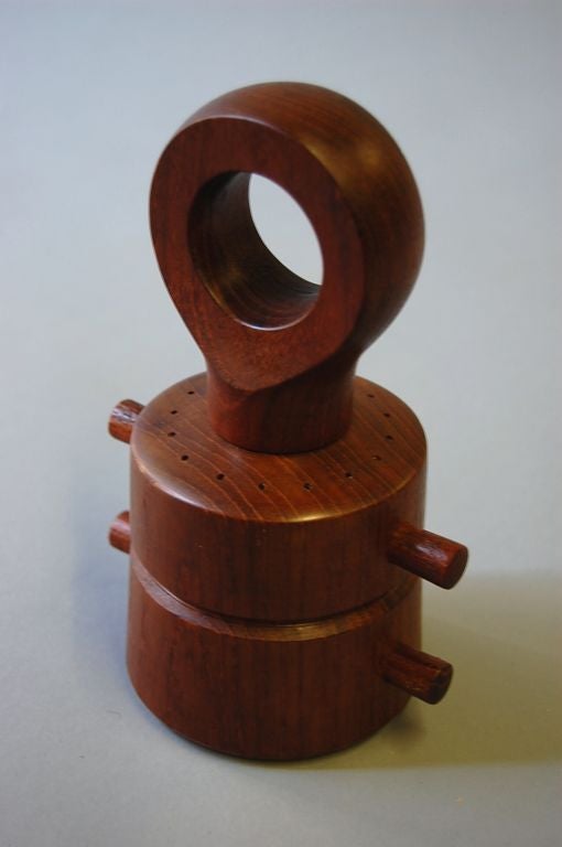 Dansk salt & pepper shaker designed by Jens Quistgaard  from the 1950's made of teak wood, highly collectible shape, Peugeot metal grinder. Marked Dansk Designs Denmark IHQ. Good original vintage condition with gorgeous teak wood color and grain.