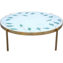 Mid-Century Glass Tile Top and Bronze  Frame Coffee Table