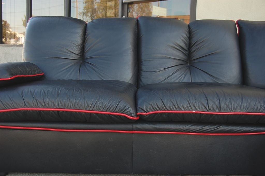 Three Pieces Black Leather  Sectional Sofa by Nicoletti Italia In Good Condition In Pasadena, CA