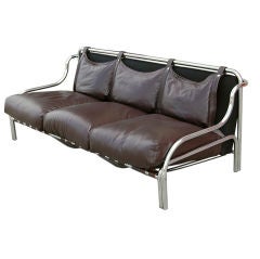 Brown Leather Three Seat Sofa by Gae Aulenti for Poltronova