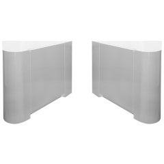 White Lacquered Corner Cabinets / Nightstands, Pair