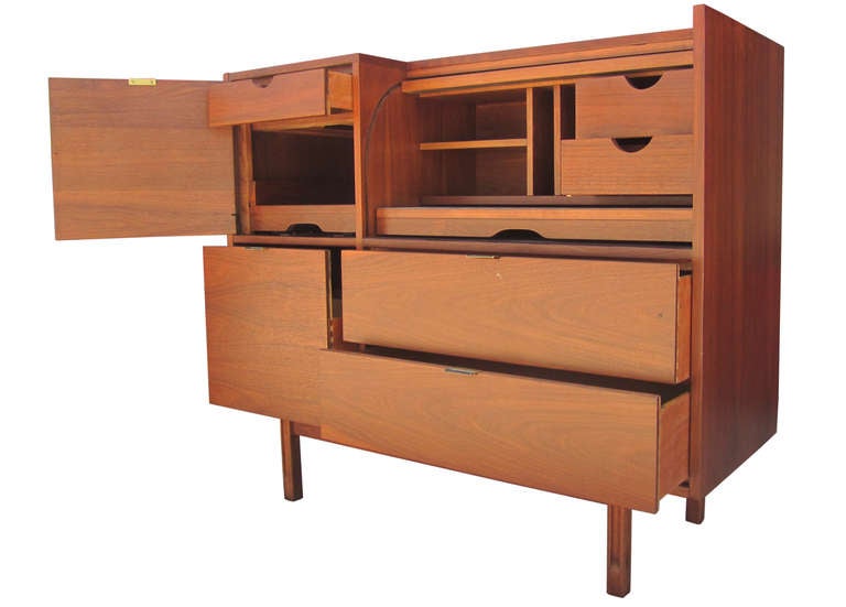 American Mid-Century Modern Roll Top Desk in Walnut