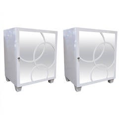 Pair of White Lacquer Mirrored End Tables or Night Stands 3