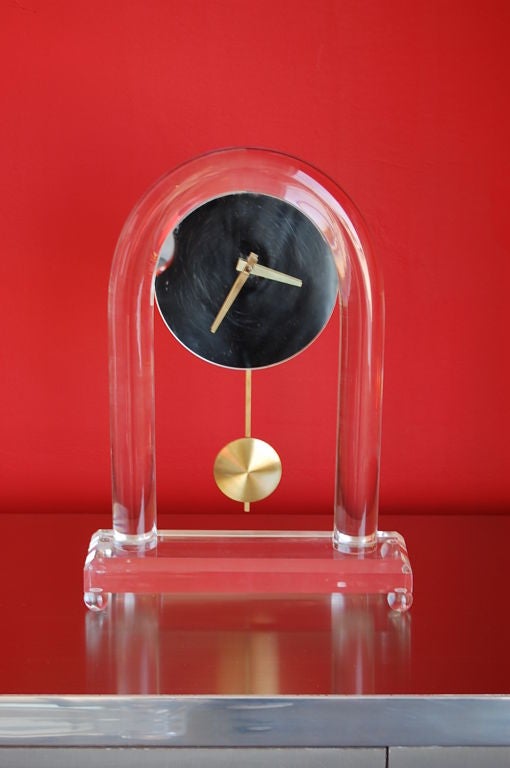 Brass 1970s Lucite Clock