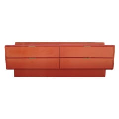 Vintage American Mid-Century Cadmium Red Lacquered Low Dresser by Stanley