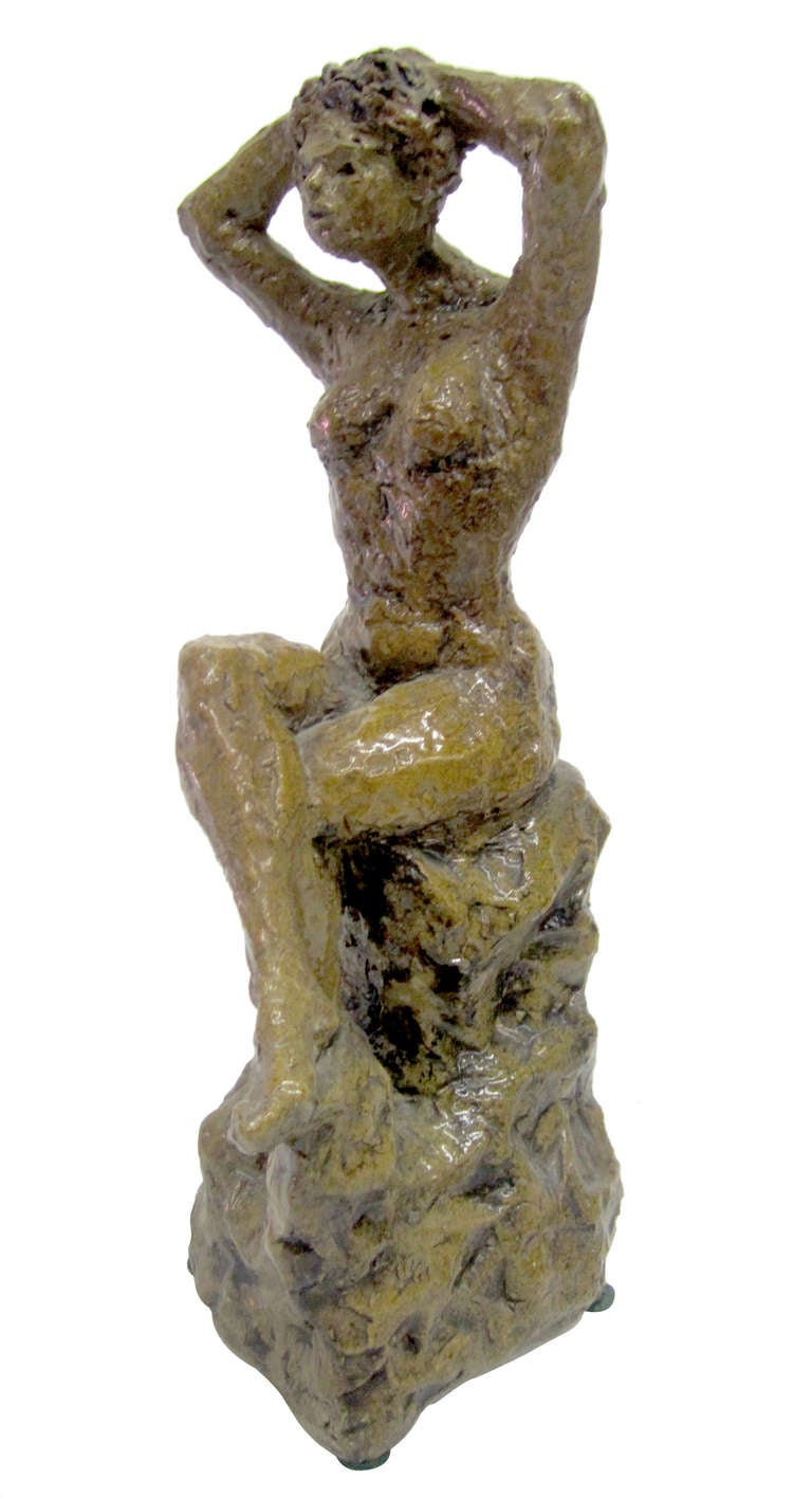 Mid-Century Modern Ceramic Sculpture of a Bathing Female by Hendrick Grise