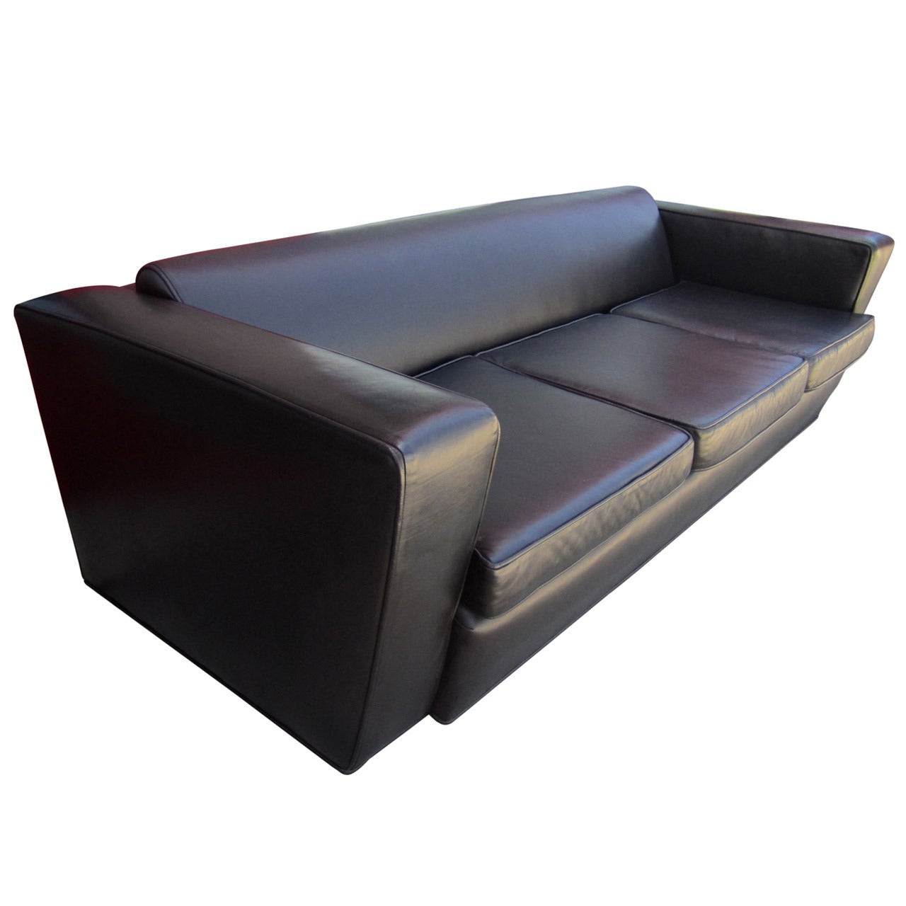 Aerodynamic Black Leather Sofa in the Style of Paul Frankl