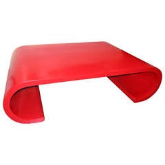 Chic Red Lacquer Scroll Coffee Table in the Manner of Karl Springer