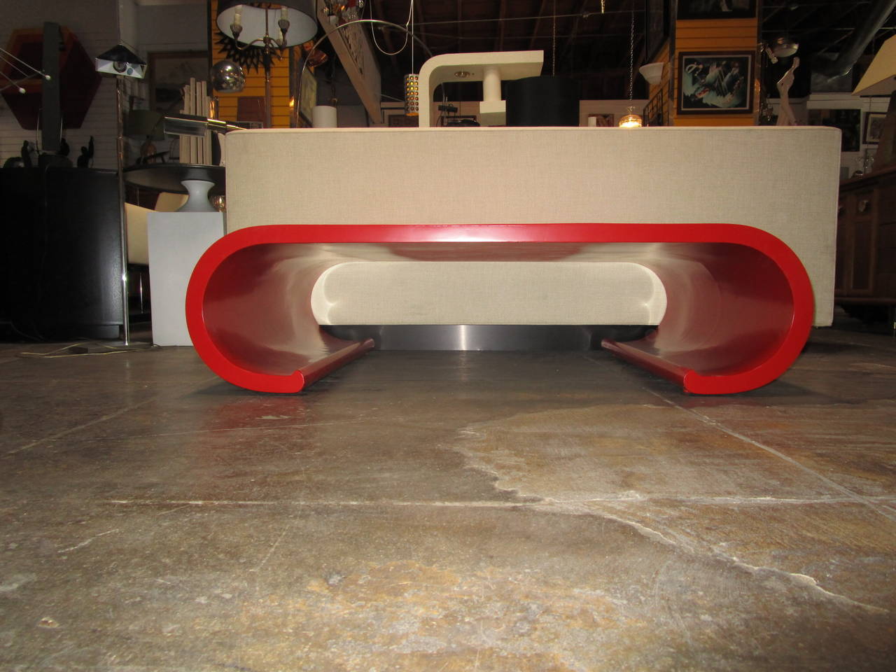 Lacquered Chic Red Lacquer Scroll Coffee Table in the Manner of Karl Springer