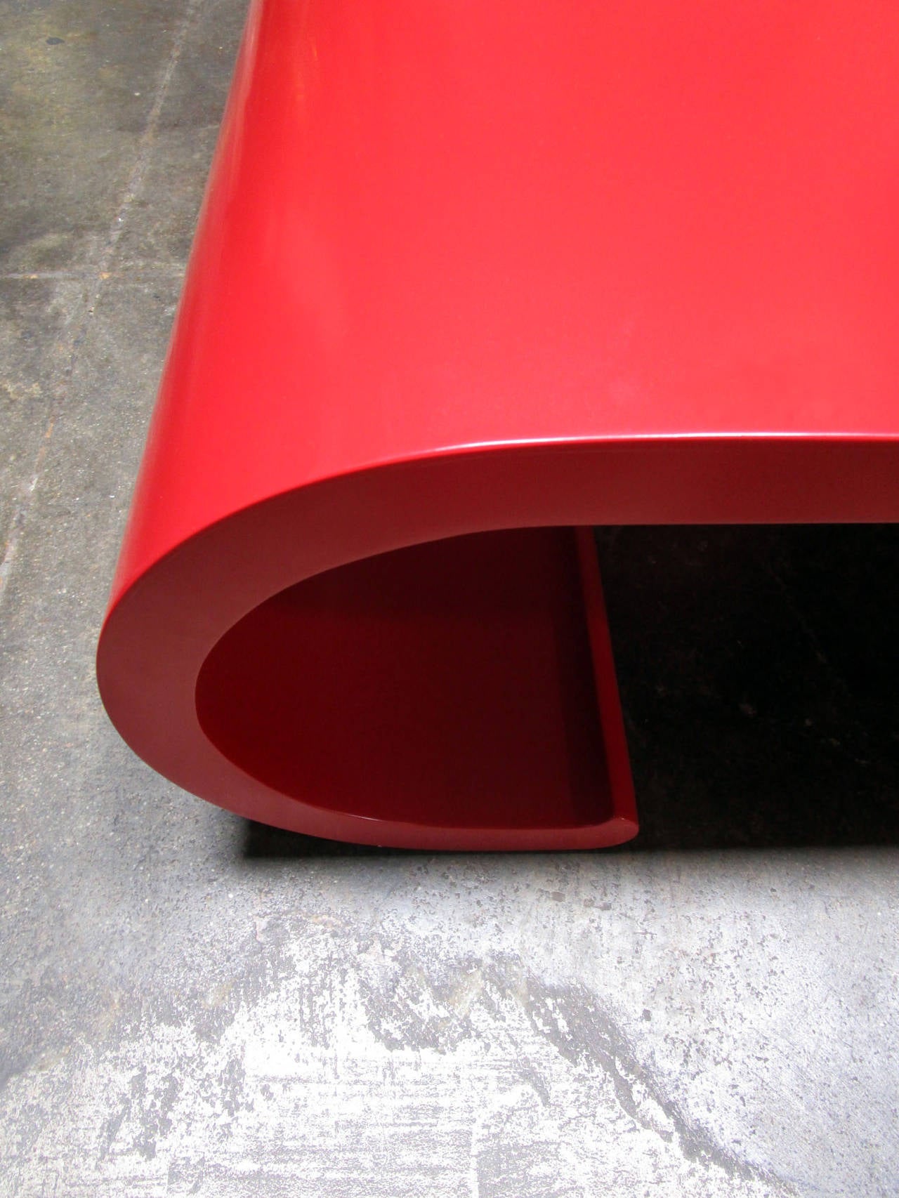 Mid-Century Modern Chic Red Lacquer Scroll Coffee Table in the Manner of Karl Springer