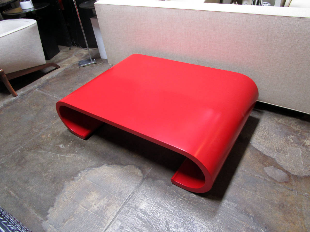 American Chic Red Lacquer Scroll Coffee Table in the Manner of Karl Springer