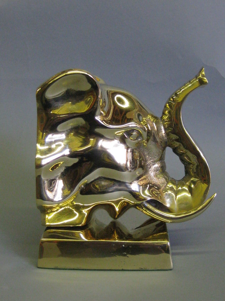 Mid-Century Modern Mid-Century Elephant Head Brass Book Ends