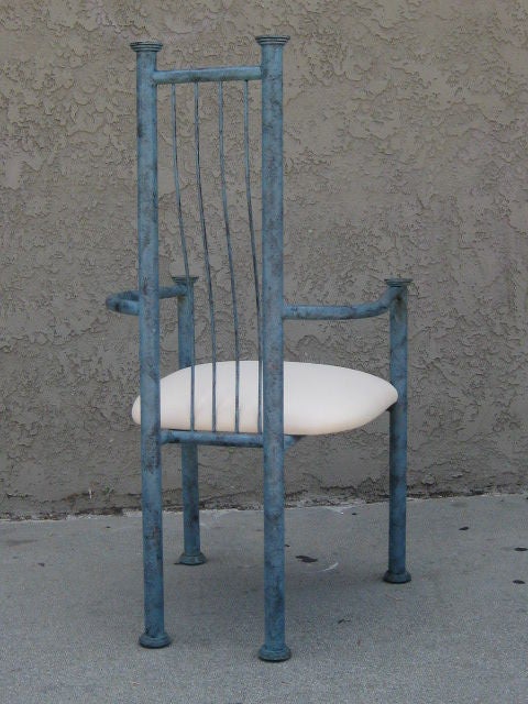 Mid-Century Modern Sturdy Blue Patinated Metal Chairs, Set of Four
