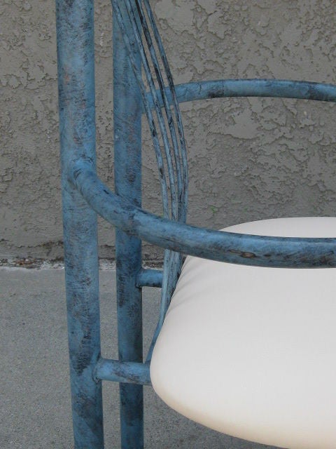 American Sturdy Blue Patinated Metal Chairs, Set of Four