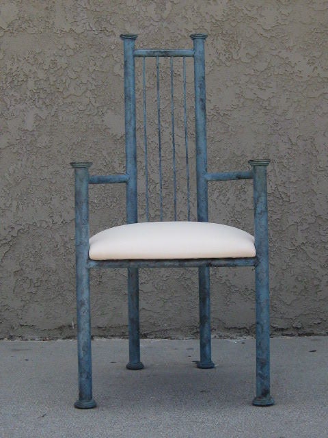 Sturdy Blue Patinated Metal Chairs, Set of Four In Excellent Condition In Pasadena, CA