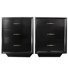 Pair of Black Lacquer  Nightstands by American of Martinsville