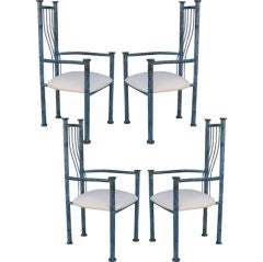 Sturdy Blue Patinated Metal Chairs, Set of Four