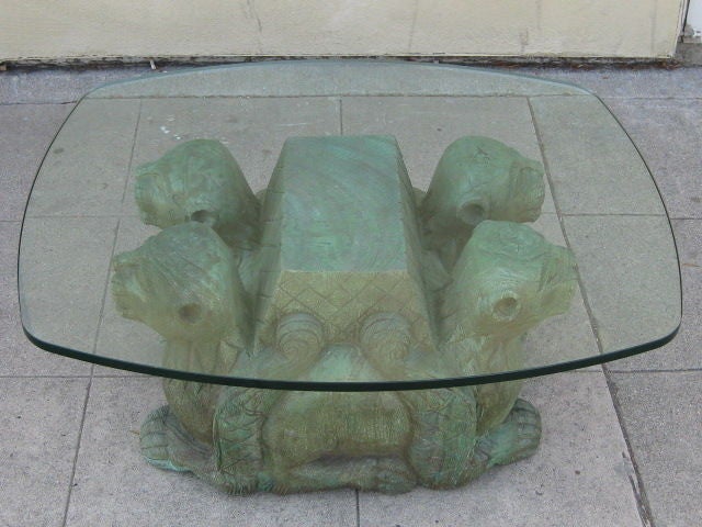 Mid-20th Century Whimsical Coffee Table with Four Panther Base