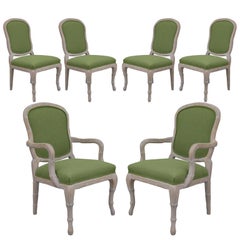 Antique A Set of 4 Dining and 2 Captain Chairs in the Louis XV Style