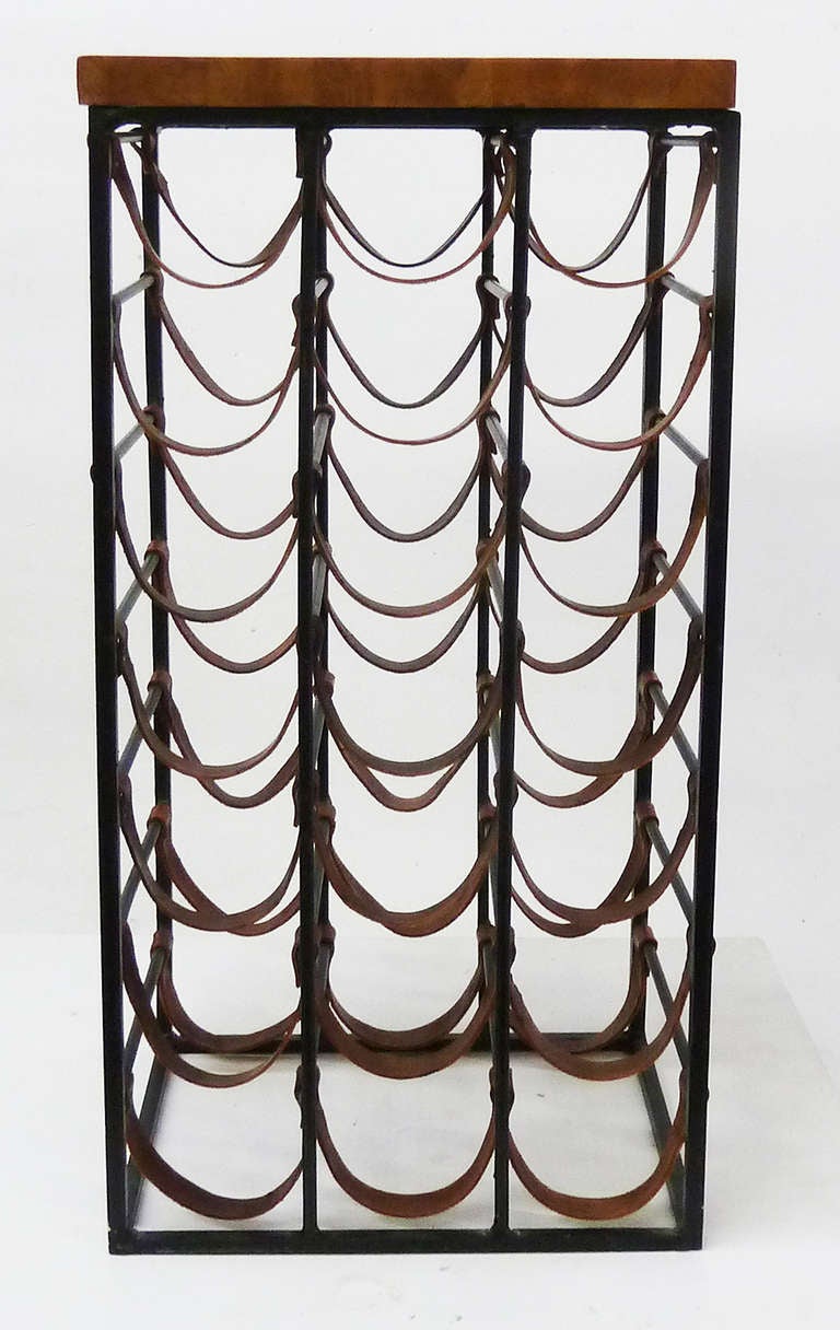 MidCentury Modern Iron and Leather Wine Rack by Arthur Umanoff at 1stDibs