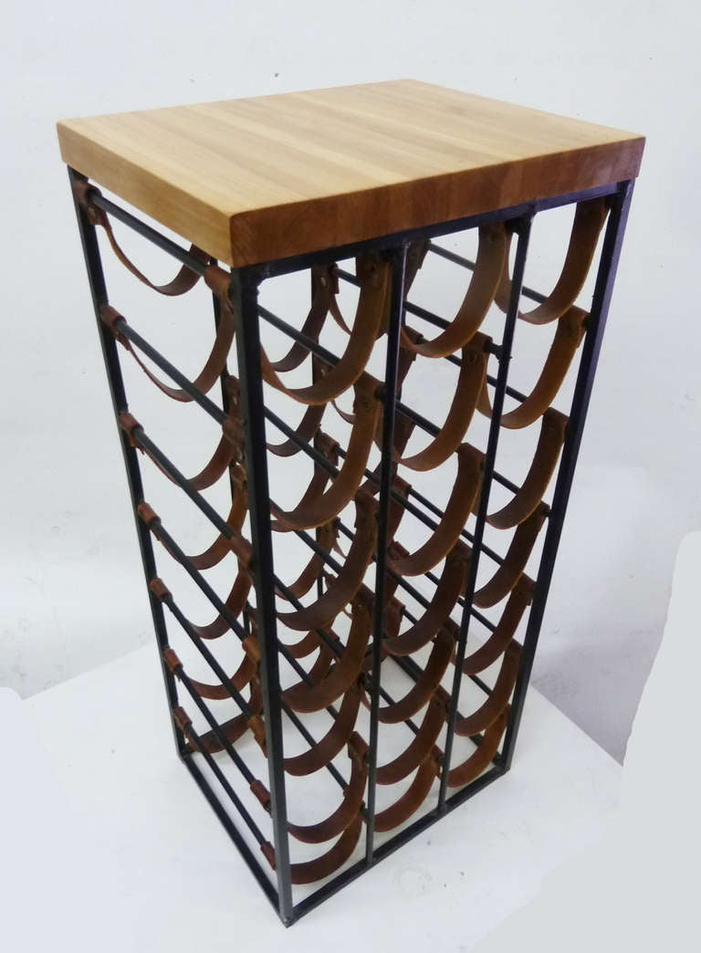 MidCentury Modern Iron and Leather Wine Rack by Arthur Umanoff at 1stdibs
