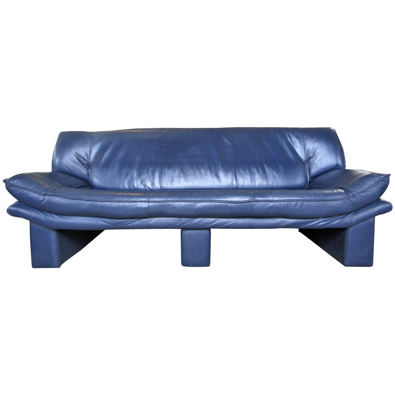 Navy Blue Leather Sofa by Nicoletti Salotti