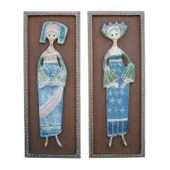 A Pair of Painted Wood Figures by Evelyn Ackerman for Era