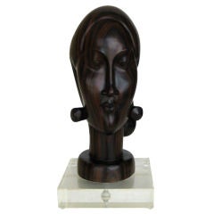 Ebony Woman Head Sculpture on a Lucite Base