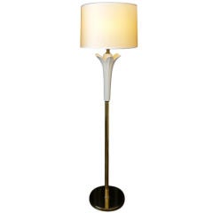 Brass and White Ceramic Floor Lamp by Rougier