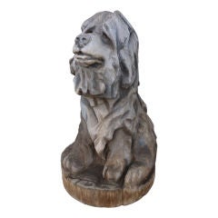 Life Sized Wooden Sculpture of a Dog