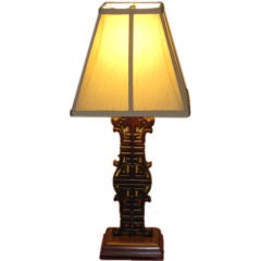 Carved Wood Little Table Lamp in the Manner of James Mont