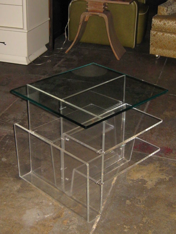 Clear Glass and Plexiglass Side Table with Magazine Rack