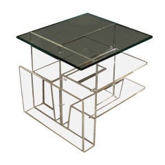 Clear Glass and Plexiglass Side Table with Magazine Rack