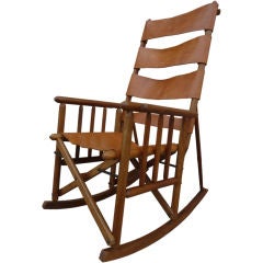 Costa Rican Mid-Century Teak and Leather Folding Rocking Chair